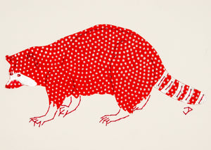 Raccoon in Silver Dots on Red