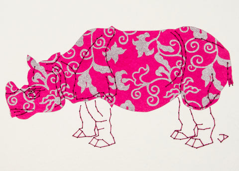 Rhinoceros in Silver & Magenta