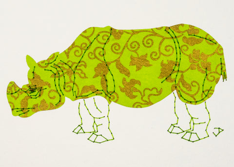 Rhinoceros in Bronze & Lime Green