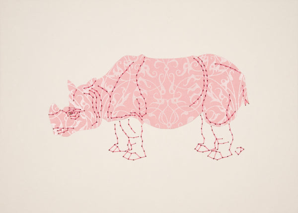 Rhinoceros in Pearl Filigree on Pale Pink