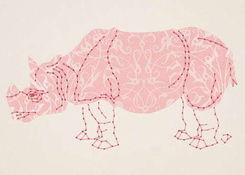 Rhinoceros in Pearl Filigree on Pale Pink