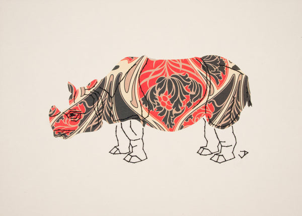 Rhinoceros in Art Nouveau Red & Black
