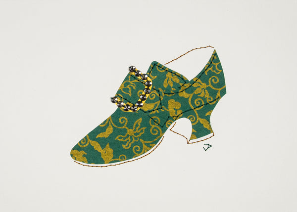 Stitched Paper 1760s Shoe in Bronze & Dark Green