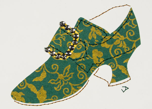 Stitched Paper 1760s Shoe in Bronze & Dark Green