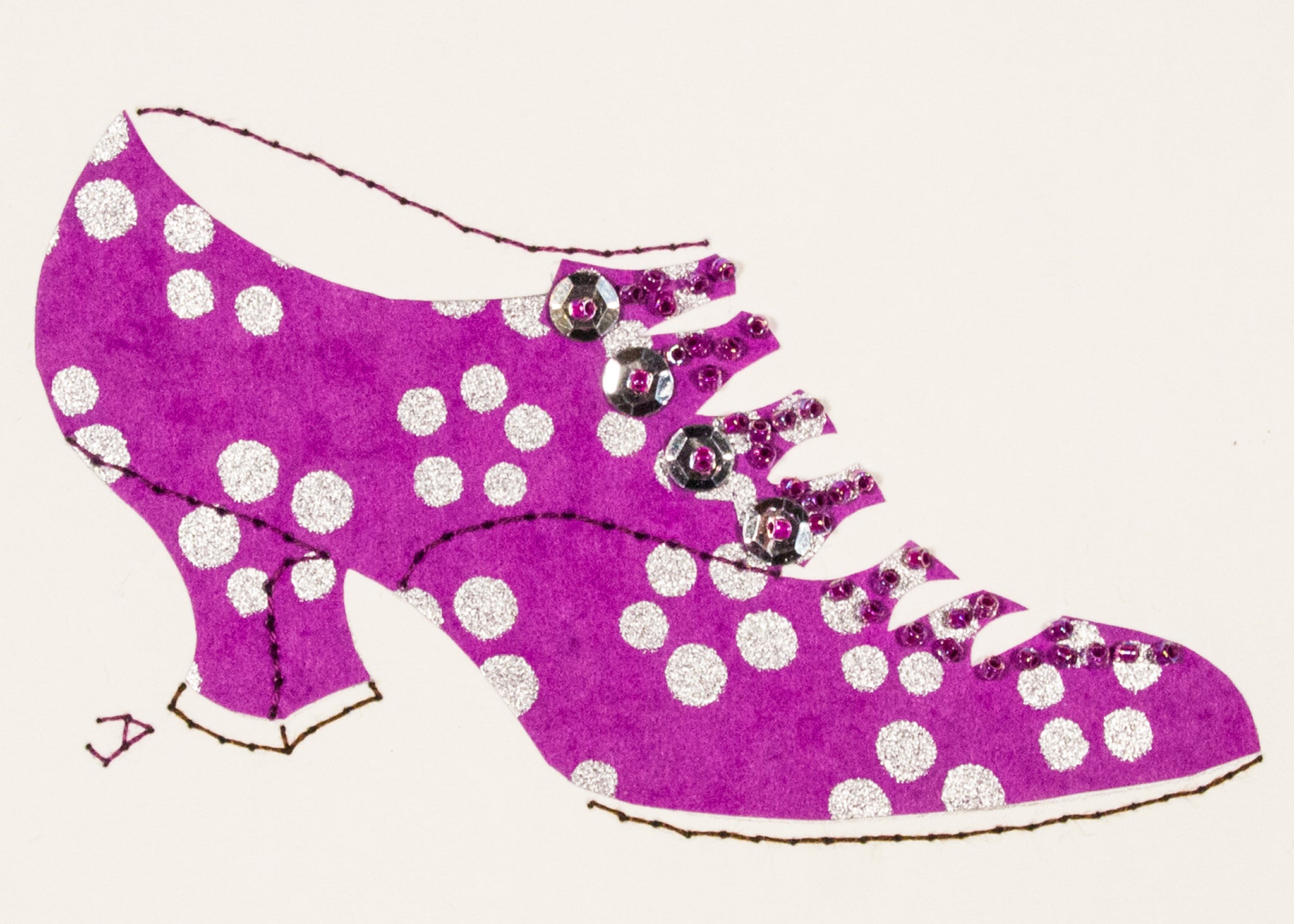1916 Shoe in Purple with Silver Dots