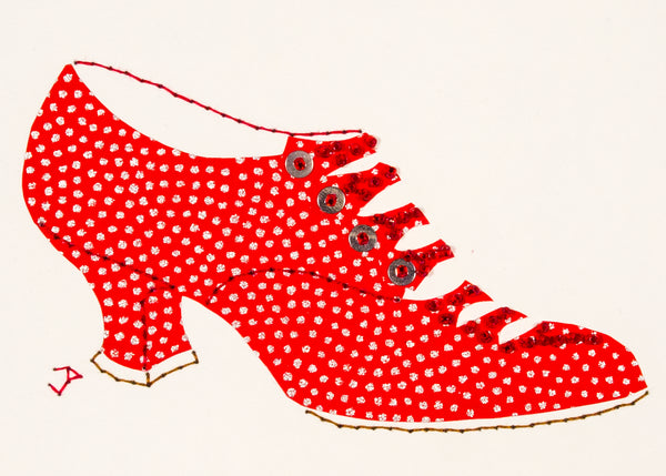 1916 Shoe in Red with Silver Dots