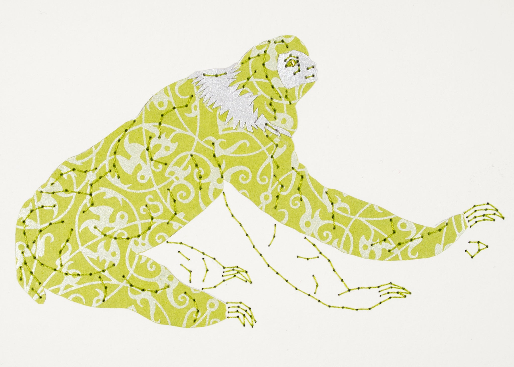 Sloth in Silver Filigree on Lime Green