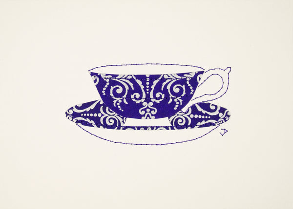 Teacup in Silver Filigree on Royal Blue