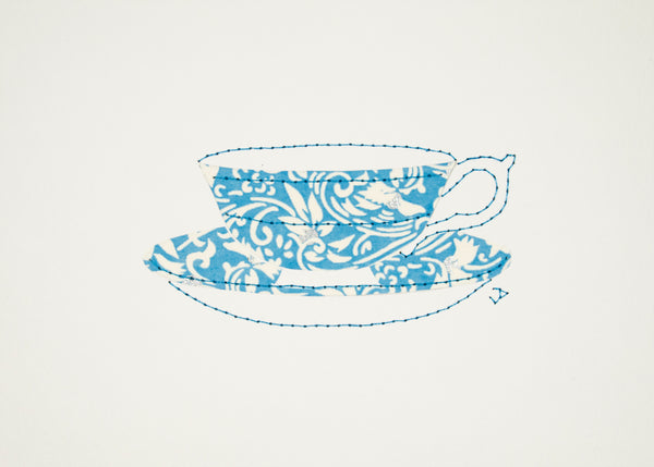 Teacup in Turquoise & White Filigree