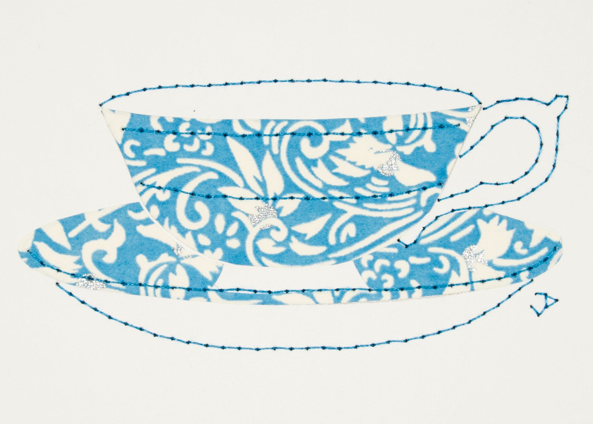 Teacup in Turquoise & White Filigree