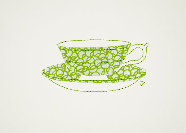 Teacup in Silver and Lime Green Circles
