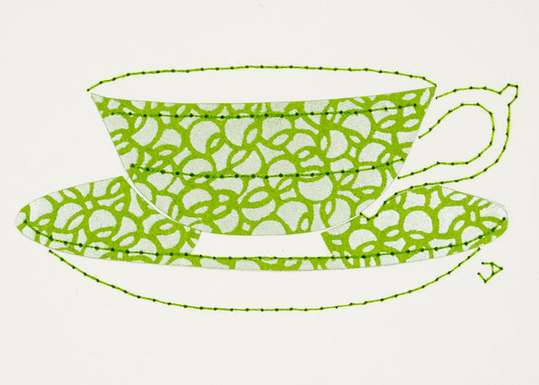 Teacup in Silver and Lime Green Circles