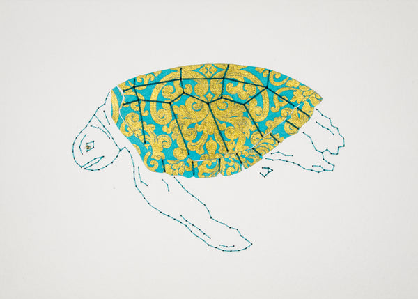Green Turtle in Gold & Turquoise