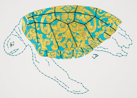 Green Turtle in Gold & Turquoise