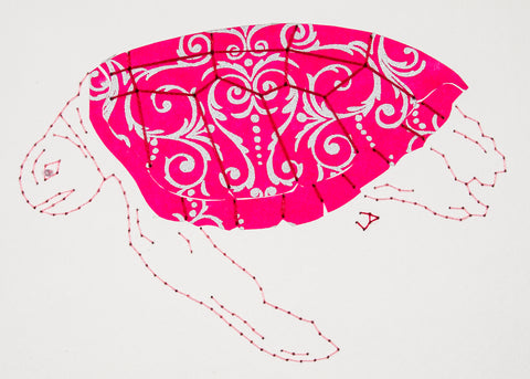 Green Turtle in Silver Filigree on Pink