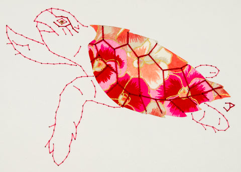 Hawksbill Turtle in Pink Pansies
