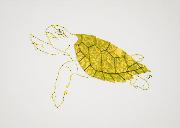 Hawksbill Turtle in Gold & Lime Green