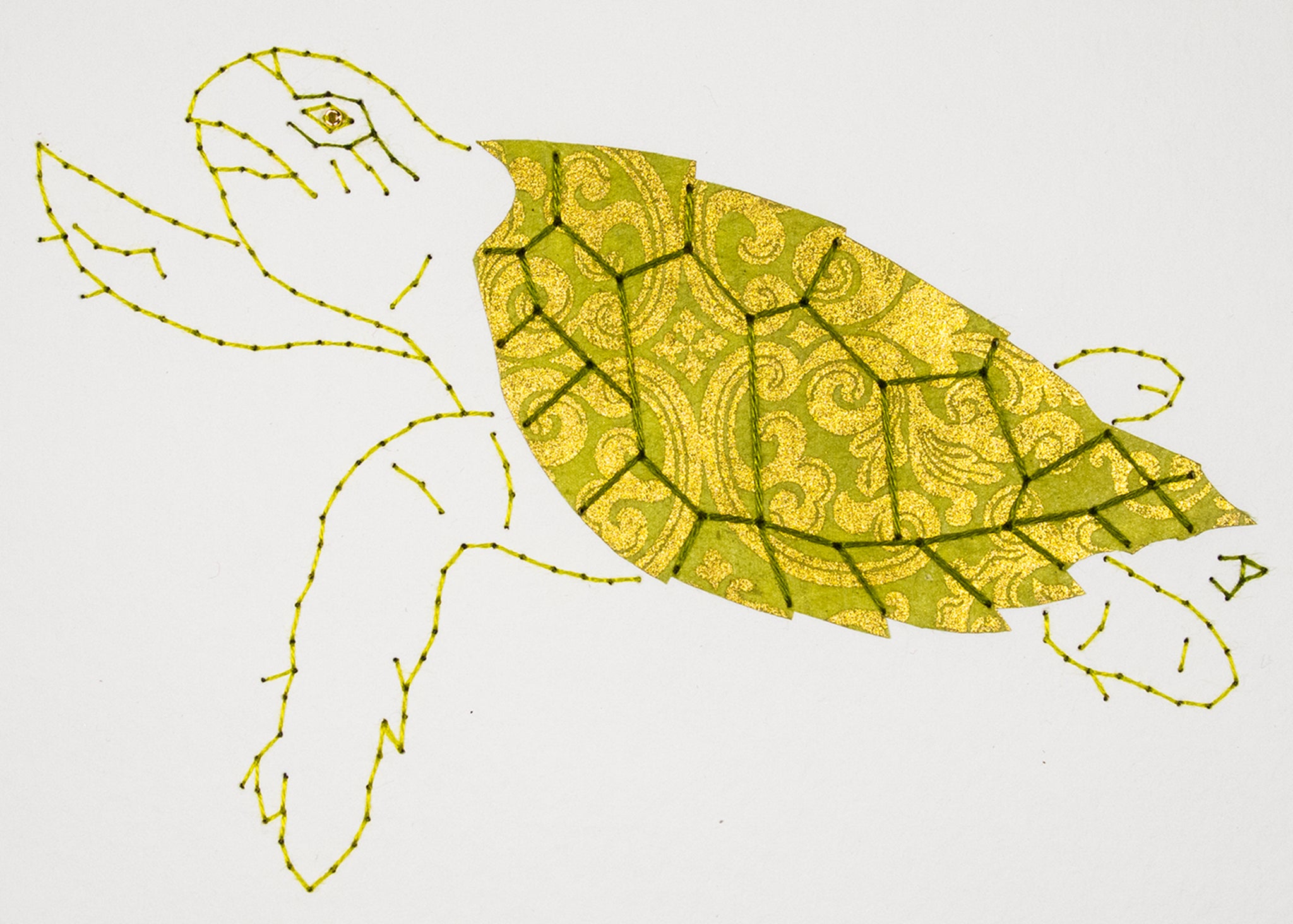 Hawksbill Turtle in Gold & Lime Green