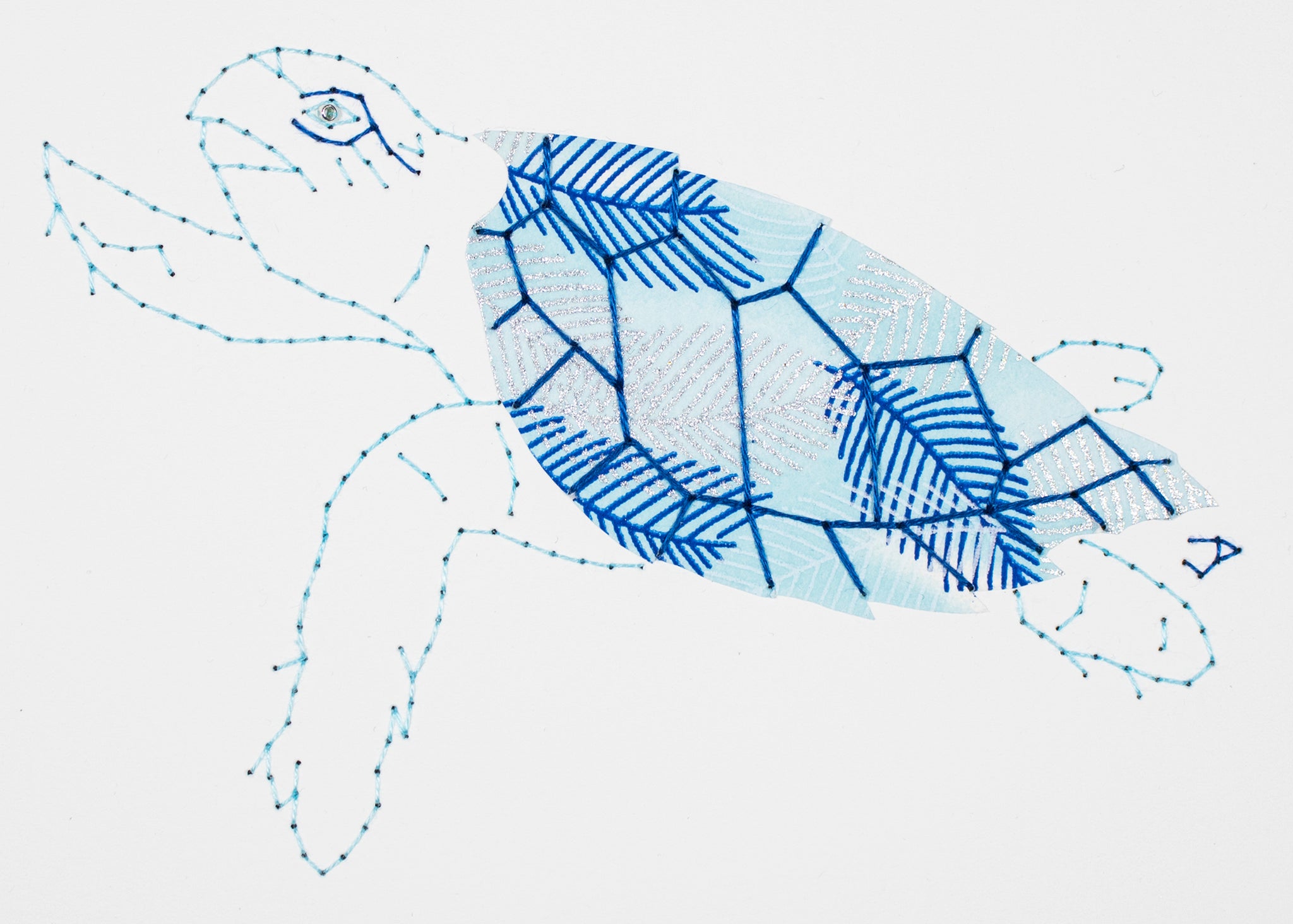 Hawksbill Turtle in Blue & Silver Fronds